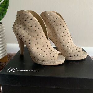 INC Women's Beige Studded Peep-Toe Heels